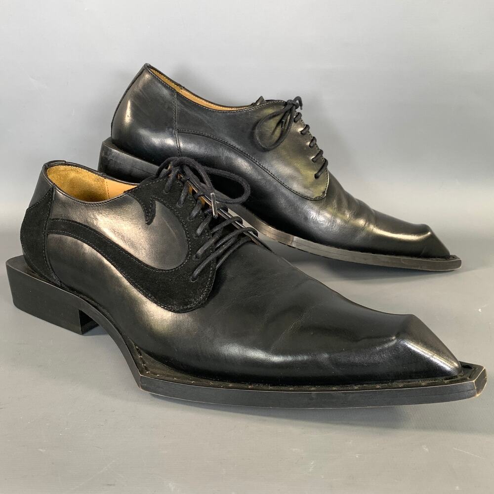 JOHN FLUEVOG Size 9 Black Leather Pointed Toe Lace Up Shoes